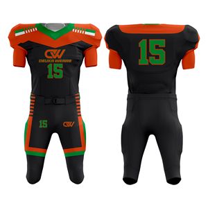 Uniforme de Fútbol Americano Sublimado Personalizado al por Mayor con Nombre y Número del Jugador, 12 Paneles, Malla de Poliéster que Absorbe la Humedad - Product Image 1