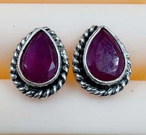 Handmade 925 Sterling Silver Teardrop <b>Red</b> Dyed Ruby Stud <b>Earrings</b> Vintage Style Fine Gemstone Jewelry Supplier - Product Image 1