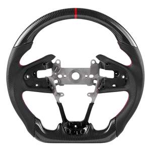 Volante in Fibra di Carbonio a Forma di D con Fondo Piatto e Impugnatura in Pelle per Civic 2016-2021, Cuciture Precise, Texture Antiscivolo, Nero - Product Image 1