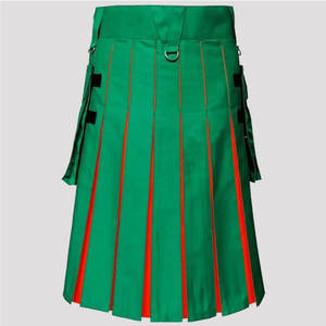Kilt hybride utilitaire vert et orange pour femmes, jupe écossaise en mélange écossais, vente en gros 2026 - Product Image 3