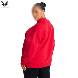 Sweat-shirt à col montant pour femme, couleur rouge unie, manches longues, coupe oversize, en polaire, chaud, décontracté, streetwear, mode hiver - Product Image 5