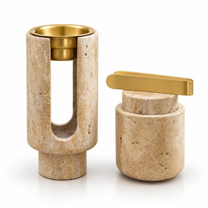 Ensemble de brûleurs à bakhoor en marbre travertin |   Porte-encens en acier inoxydable pour Oud Arabe, Décoration de Luxe Islamique pour Maison, Hôtel, Majlis, Cadeau - Product Image 1
