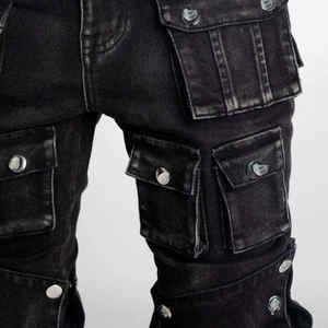 Jeans amples multi-poches de style urbain, personnalisés, écologiques, à boutons, effet vieilli, à jambe large pour hommes - Product Image 6