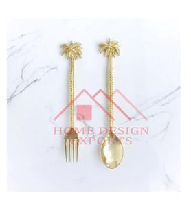Vajilla de Metal de Latón con Diseño de Palma, Juego de Cubiertos PARA EL Hogar, Hoteles y Restaurantes, Decoraciones Pastelería, Tenedor, Cuchara, Juego de Cubiertos - Product Image 1