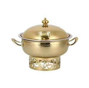 Set 2 Modern Golden Silver Casserole Dish Stainless Steel Wooden <b>Lid</b> Durable Non-Stick Insulated Food Warmer for Luxurious - Product Image 2