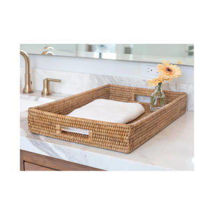 Bandeja de Servir de Ratán Natural Hecha a Mano de Calidad Premium con Asas de Madera, Organizador de Cocina Sostenible para Bandejas Decorativas - Product Image 6
