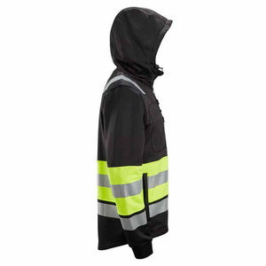High Visibility Men's Fleece <b>Jacket</b> With Reflective Stripes Windproof Hooded Workwear Style Polyester Material - Product Image 6