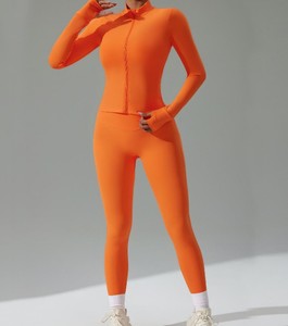 Ensemble de sport uni pour femme, idéal yoga et fitness, respirant, écologique, taille élastique, imprimé, polyester/coton - Product Image 4