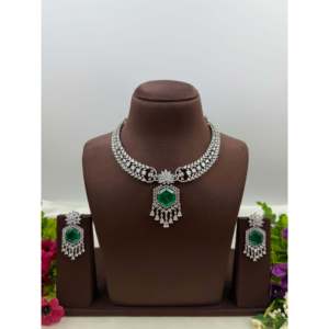 <b>Indian</b> Ethnic Artificial <b>Jewellery</b>-Zoe Gold Plated American Diamond Necklace <b>Set</b> with Pearl - Product Image 1