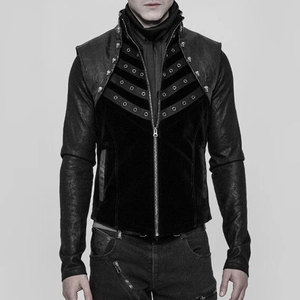 เสื้อกั๊กหนังเทียมสไตล์โกธิคพังก์สำหรับผู้ชาย ขายดี ตกแต่งด้วยกระดุมโลหะ สายรัดแบบดีริง ซิปหน้า รุ่น 2026 - Product Image 4