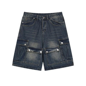 Pantalones Cortos de Mezclilla Rectos Holgados para Hombre, Estilo Urbano, Transpirables, Ecológicos, Lavados, Vintage, con Bolsillos Adicionales, Venta al por Mayor - Product Image 1