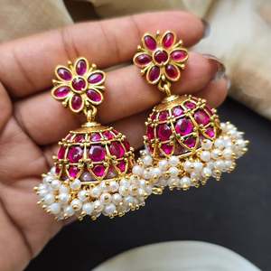 Kemp Gold-Plated Drop Earrings with Cluster Pearl and Moissanite - Product Image 5