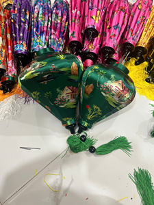 Cheap Price Silk Lantern Teal Green Garlic Shape Hoi An Silk Lantern with Elegant Crane Blossom <b>Pattern</b> Waterproof Hanging Lamp - Product Image 4