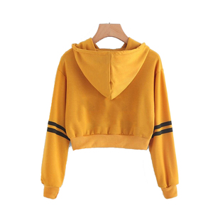Sudadera con Capucha Corta Negra para Mujer, Corte Regular, Color Sólido, Manga Larga, Tejida, para Otoño - Product Image 5