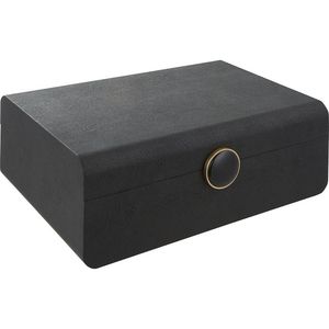 Boîte à bijoux rectangulaire en cuir noir avec couvercle à charnière, conteneur de rangement au design classique, 1 couche - Product Image 2
