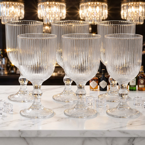 Vertical Ribbed Glass Goblet Elegant Wine Drinking Glass for Home Hotel Wedding Restaurant Use 0.4L Capacity Wholesale - Product Image 1