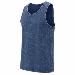 Débardeur Homme Tendance Bleu Col Rond Sans Manches Couleur Unie Tricoté Coupe Décontractée Effet Délavé Vêtement de Sport - Product Image 4