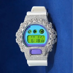 Montre numérique de luxe pour homme en acier inoxydable et moissanite sertie de pierres, style hip-hop, avec cadran en verre - Cadeau de fête - Product Image 1