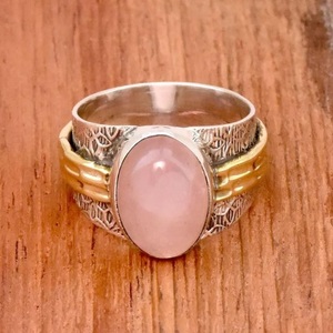 925 Sterling Silver Rose <b>Quartz</b> <b>Ring</b> Wide Band Bohemian Handmade Jewelry Gift - Product Image 1
