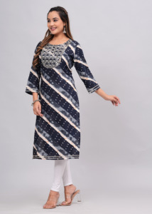 Women Rayon Blue Printed <b>Kurti</b> Ethnic Casual Wear <b>Kurti</b> - Product Image 3