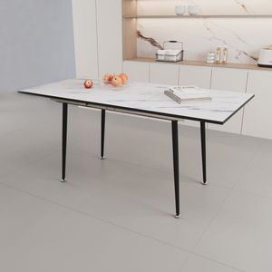 Modern Industrial 47\" & 63\" MDF Dining <b>Table</b> <b>Square</b> White Marble Patterned Expandable <b>Kitchen</b> <b>Table</b> with Equipment - Product Image 1