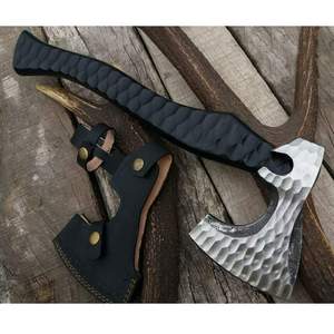 Hache tactique forgée à la main avec manche en bois et fourreau en cuir, lame en acier au carbone pour la survie en extérieur - Product Image 5
