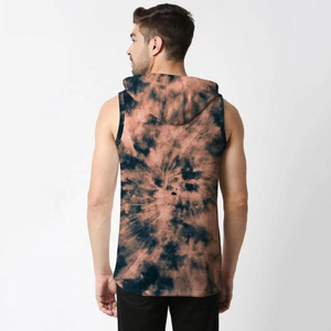 Sudadera con capucha sin mangas para hombre, estilo tie-dye, mezcla de algodón, corte muscular, con bolsillo canguro, venta al por mayor, personalizada, estilo urbano - Product Image 6