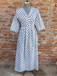 ชุดเดรสยาวผ้าฝ้ายอินเดียพิมพ์ลายบล็อกด้วยมือ พร้อมเสื้อคลุมปักลายดอกไม้ ชุดเดรสยาวสำหรับผู้หญิง ของขวัญสำหรับเธอ - Product Image 6