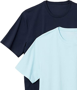 T-shirt à manches courtes pour homme, col rond, couleur unie, jersey de coton respirant, coupe classique, style décontracté, bleu clair et marine - Product Image 6