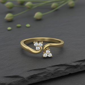 HandMade 10k Gold Flower <b>Ring</b> Manufacturer Custom Design VVS1 Lab Grown Diamond Minimalist <b>Open</b> Bypass <b>Ring</b> - Product Image 4