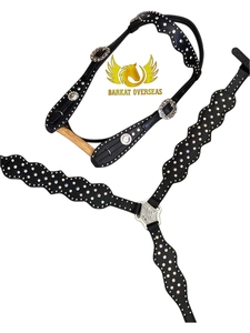 Ensemble de sellerie Western en cuir véritable avec cristaux, têtière et collier de poitrail, logo personnalisé, confortable et léger, prêt à l'emploi - Product Image 4