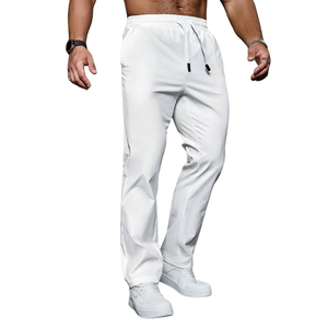 <b>Mens</b> Lightweight Casual Pants <b>Elastic</b> Waist Drawstring Straight Leg Breathable Quick Dry Summer Travel Lounge <b>Trousers</b> White - Product Image 1