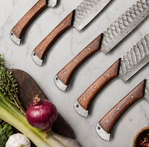 Custom Handmade Five-Piece Chef <b>Set</b> Ambidextrous Damascus Steel Straight Edge Durable <b>Sharp</b> Blades Wood Handle - Product Image 2