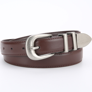 Ceinture Classique Tendance en Cuir Véritable avec Boucle Ardillon, Noir Uni, en Cuir de Vachette, Unisexe, Durable, Imperméable, 3,5 cm, Argent - Product Image 5