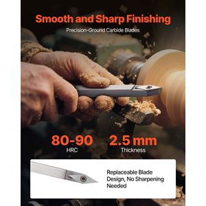 Set di 6 Utensili per Tornitura del Legno con Punta Diamantata Quadrata, per Sgrossatura e Finitura, Utensile per Dettagli e Foratura con Manico in Legno - Product Image 3