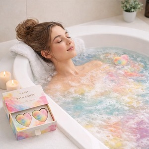 Bombas de Baño Herbales Orgánicas con Logotipo Personalizado, Etiqueta Privada, Bombas Efervescentes para Spa, OEM/ODM, Exportación a Granel, Fragancia y Color Personalizados, Bola de Baño en Forma de Corazón - Product Image 4