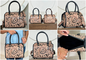 Sac à main Western de luxe haut de gamme en cuir véritable, orné de motifs floraux, écologique, durable, léger, moyen, style cowgirl - Product Image 3