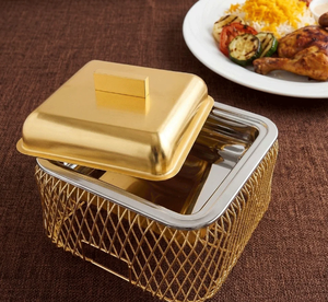 Calentador de buffet de lujo de metal dorado con soporte de alambre, servidor de alimentos aislado, plato para calentar, colección Ramadán, venta al por mayor - Product Image 6