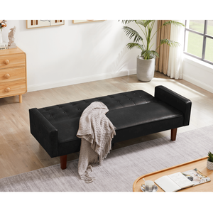 Juego de Sofá Cama Convertible Negro con Botones Tapizados en Cuero PU para Salas de Estar y Dormitorios - Product Image 4