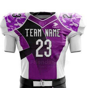 Ensemble d'uniformes de football américain professionnels pour hommes, 100 % polyester, imprimé par transfert thermique, grande taille, nom d'équipe personnalisé, sangles élastiques - Product Image 1