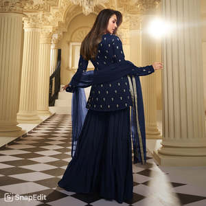Designer Women's Party Wear Set <b>Top</b> Sharara Plazzo Dupatta - Product Image 3