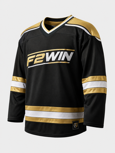 เสื้อฮอกกี้น้ำแข็งสีดำทองสำหรับผู้ชาย F2WIN คอวี แขนยาว ระบายเหงื่อได้ดี ทรงปกติ ระบายอากาศได้ดี พิมพ์ลายตามสั่ง - Product Image 1