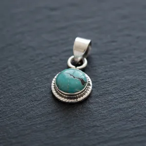 Colgante de Plata 925 con Turquesa, Engaste de Bisel, Estilo Vintage, Unisex, Joyería para Uso Diario - Product Image 4