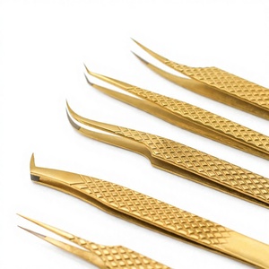 Private Label Stainless Steel Eyebrow and Eyelash Extension Tweezers Pointed Tip Rounded Straight Fiber Metal Material - Product Image 1