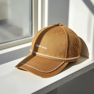 Casual Perforated Baseball Cap with <b>Rope</b> Trim Breathable Adjustable Sports Hat with OEM ODM Customization - Product Image 2