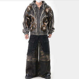 Nuevo Chándal de Invierno Personalizado con Forro Polar Desgastado, Transpirable y Ecológico, Talla Grande, en Mezclilla Desgarrada para Hombre - Product Image 4