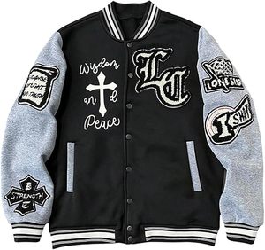 Premium Wool Blend Letterman <b>Jacket</b> – <b>Men</b>’s Varsity Bomber with Ribbed Cuffs, Relaxed Fi, Warm and Comfortable Design for Stree - Product Image 1