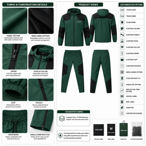 Chaqueta Deportiva Impermeable con Capucha para Hombre, Combinación de Colores Personalizada, Diseño de Paneles con Mangas Raglán, Tejido Softshell Cortavientos, OEM, para Camping - Product Image 5