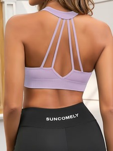 Vertical Strappy Performance Intimates Ladies Pilates Dance Push Up Bustier Elastic Compression Exercise Outfit Crop Brassier - Product Image 5