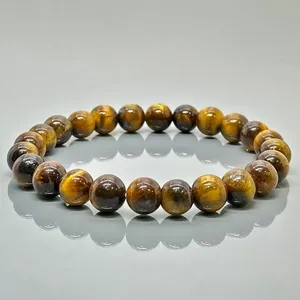 Pulsera Elástica de Cuentas de Piedra Ojo de Tigre Amarillo Natural de 8mm, Lisas y Redondas, Grado AA, Joyería Curativa al por Mayor - Product Image 6